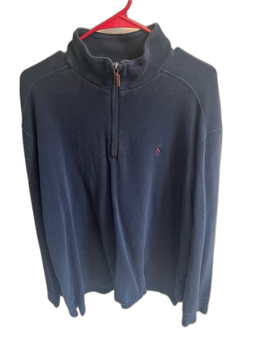 Polo by Ralph Lauren Navy Quarter-Zip Sweater with Red Pony - Picture 1 of 3